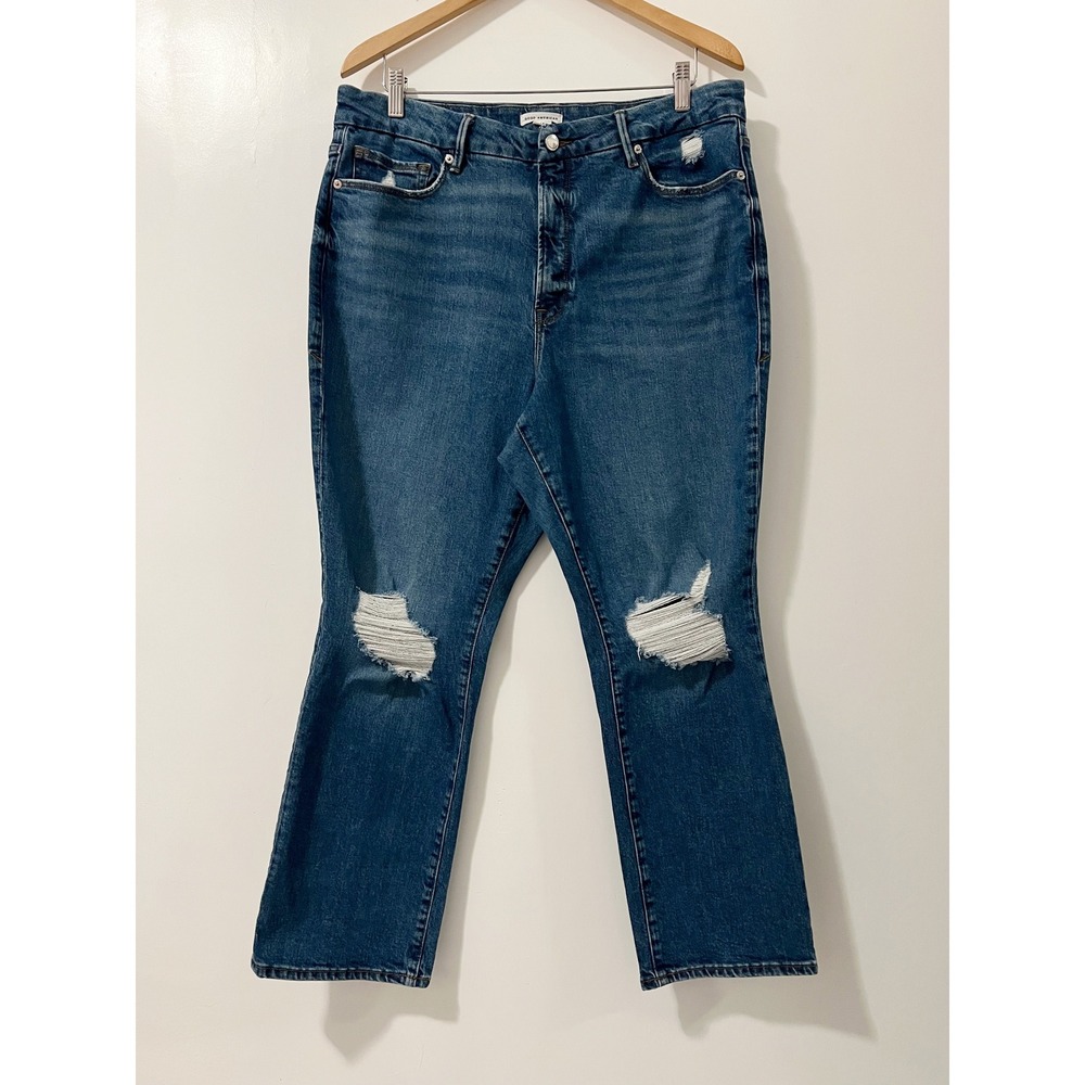Good American Good Straight Distressed High Rise Blue Jeans Womens Size 16